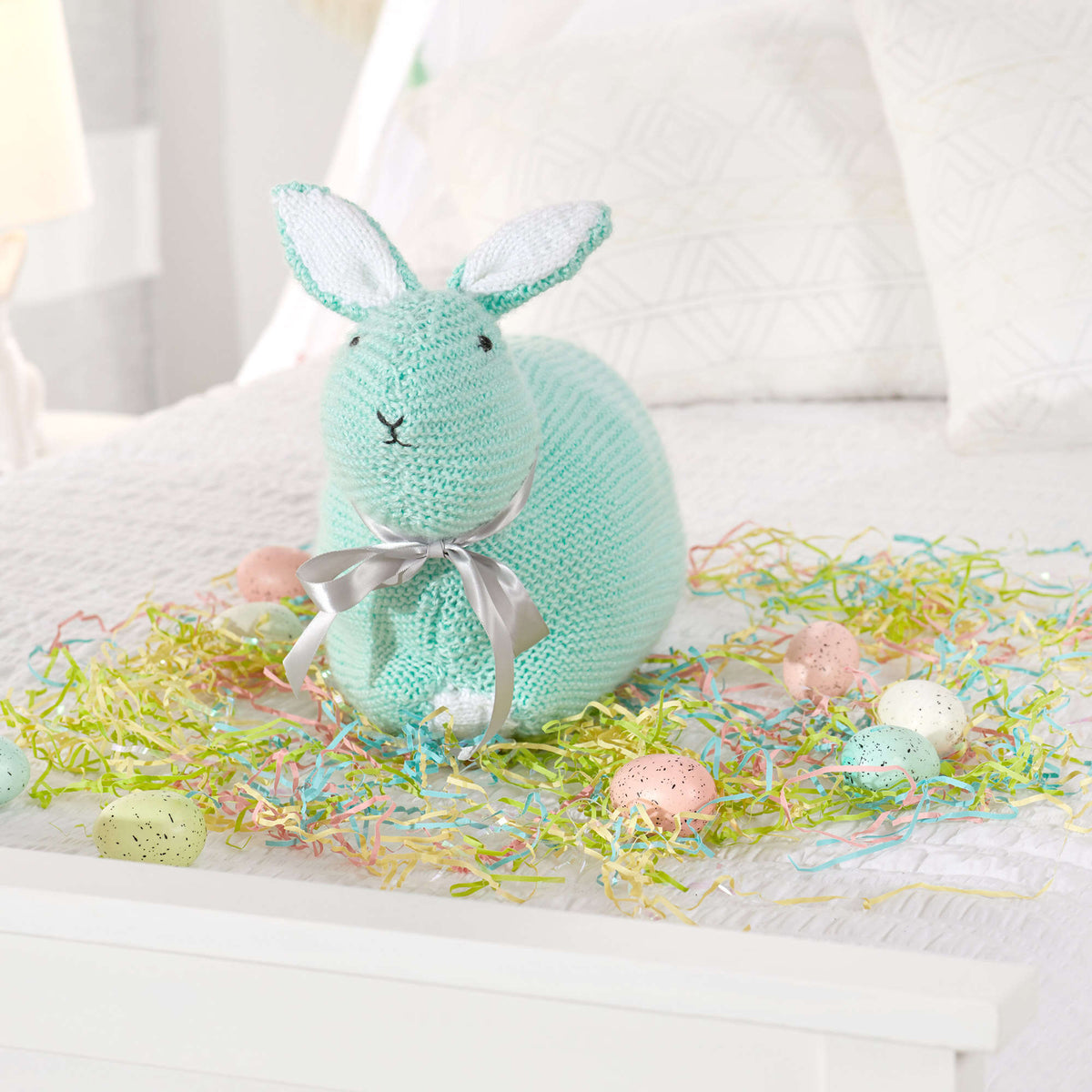 Red Heart Knit Simple Bunny Toy Pattern | Soft Essentials Baby, gift