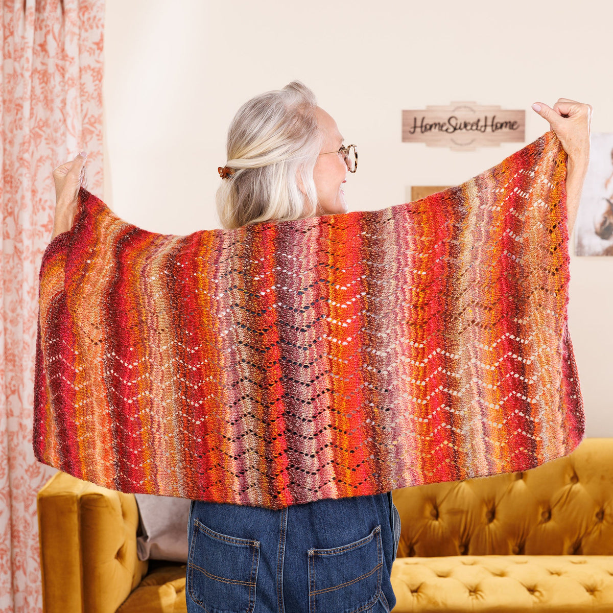 Red Heart Knit Chevron Eyelets Shawl Pattern | lace, decreases, gift