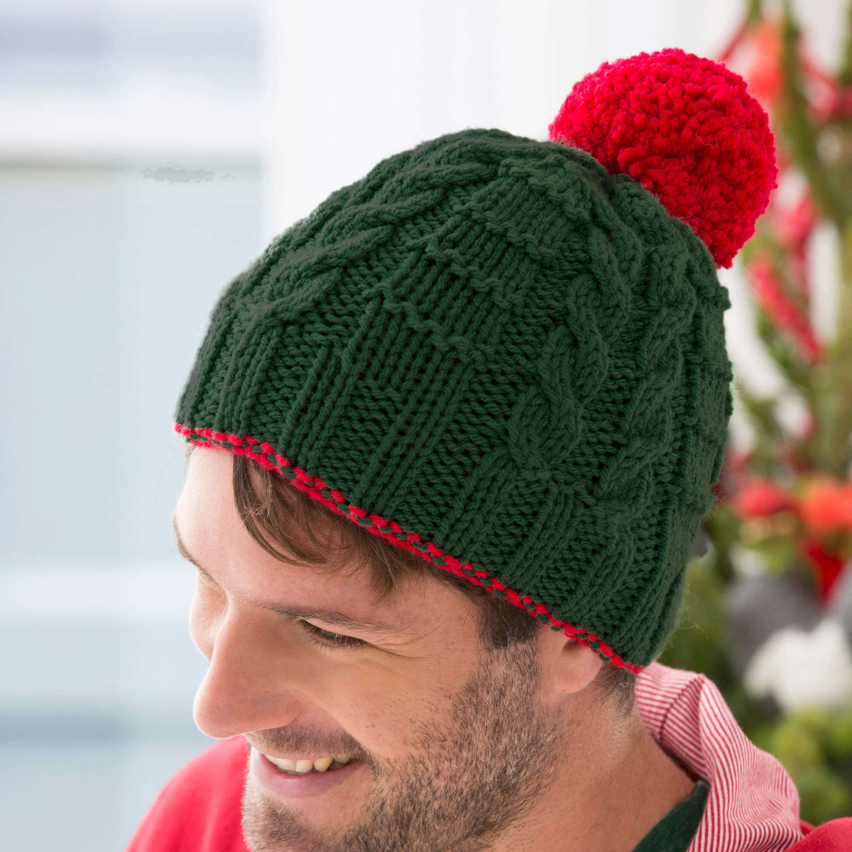 Red Heart Knit Christmas Gift Beanies Pattern | cable, winter, Hats