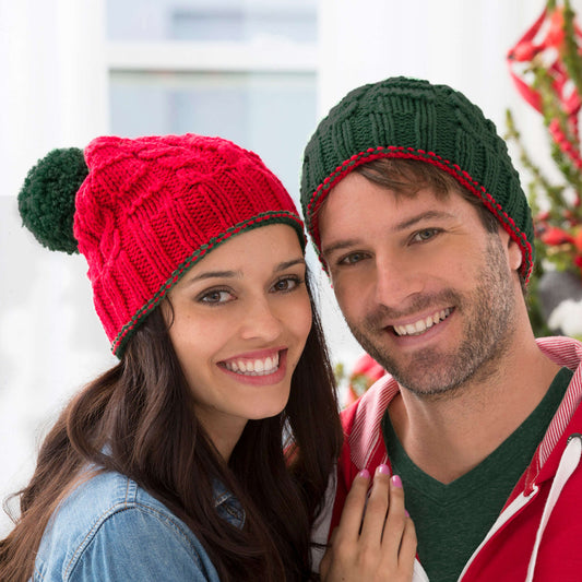 Red Heart Knit Christmas Gift Beanies Pattern | cable, winter, Hats